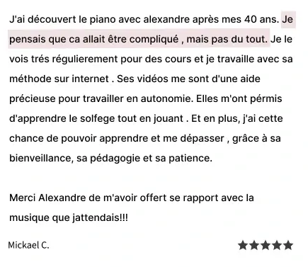 Avis Google sur les cours de piano à Nancy – apprentissage adapté aux adultes
