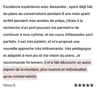 Avis Google sur les cours de piano à Nancy – recommandé par un élève