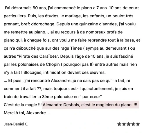 Avis Google sur les cours de piano à Nancy – recommandé par un élève