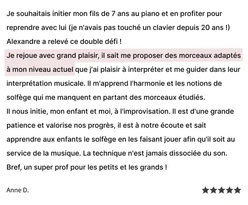 Avis Google sur les cours de piano à Nancy – expérience très positive