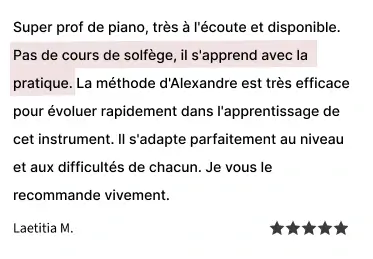 Avis Google sur les cours de piano à Nancy – élève adulte satisfait
