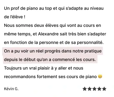 Avis Google sur les cours de piano à Nancy – progression rapide